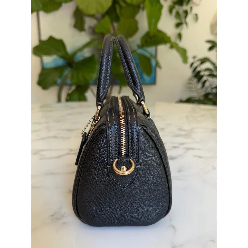 NWT Coach Mini Rowan Crossbody CH157 Black Crossgrain Leather / Gold Satchel